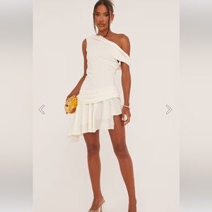 EGO One-Shoulder White Asymmetric Mini Dress